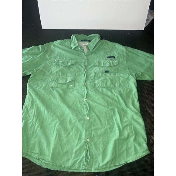 Columbia PFG‎ Shirt Mens XL Super Bonehead Short Sleeve Fishing Green Omni Shade - Picture 1 of 4